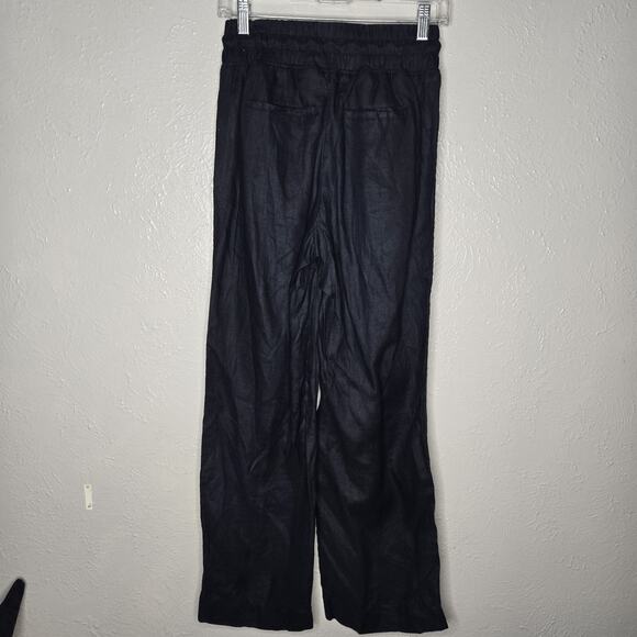 Quince Womens 100% Linen Wide Leg Pants slacks Black sz XS elastic waist - Picture 4 of 8